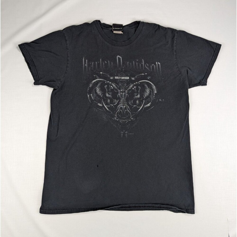 Harley Davidson Hog Pig Graphic Black T Shirt 2 Sided Men's Large Thunderbay Ont